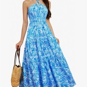Blue Floral Halter Maxi Dress
